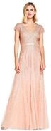 Adrianna Papell Damen Kleid Long Beads V-Neck mit Fl&uuml;gel&auml;rmeln und Bund - Pink - 36