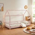 [en.casa] Kinderbett Hesel Hausbett Rosa 90 x 200 cm mit Rausfallschutz und
