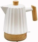 Keramik Wasserkocher 1,7 L wei&szlig; &ndash; mit Holzgriff & Holzknauf, 360&deg;-Sockel, LED,
