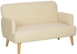 HOMCOM 2 Sitzer Sofa Kleines Sofa Holzbeine 130 x 74 x 79 cm Cremewei&szlig; | Kleine