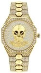 Police Damenuhr Quarz Edelstahl Gold mit Glaskristallen 36mm, Ziffernblatt Gold,