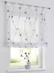 Nelly grau Raffrollo mit Schlaufen modern Bestickt Raffgardine halbtransparent,