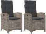 vidaXL Gartensessel mit Kissen 2 STK. Verstellbar Grau Poly Rattan