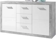 Stella Trading Sideboard in Beton Optik, Wei&szlig; Hochglanz - Moderne Kommode mit