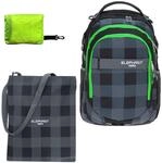 Elephant 3tlg. Set Schulrucksack Hero 12609 Plaid Schwarz Gr&uuml;n rtp
