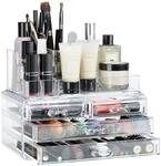 Relaxdays Make Up Organizer mit 4 Schubladen, Kosmetik Halter Nagellack u.