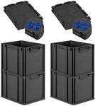 PROREGAL SuperSparSet 4x Eurobox NextGen Grip mit Auflagedeckel & 4 blauen