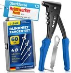 S&R Blindnietzange Set, Nietenzange, Popnietzange, 60 Blindnieten/Popnieten,