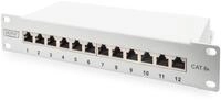 DIGITUS Cat-6A Patchpanel - 12 Ports - RJ45-Buchsen - 10-Zoll Rack-Mount 1HE - LSA