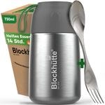 Blockh&uuml;tte Thermobeh&auml;lter Essen mit langem L&ouml;ffel 730ml Edelstahl, W&auml;rmebeh&auml;lter