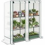 Outsunny Gew&auml;chshaus mit Pultdach Doppelt&uuml;r Regale 144 x 48 x 152 cm Wei&szlig;