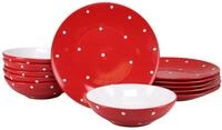 CreaTable, 24593, Serie Polka Dots Rot-Weiss, 12-teiliges Geschirrset f&uuml;r 6