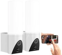 VisorTech Kamera Leuchte: 2er-Set LED-Au&szlig;enwandleuchte & WLAN-2K-Kamera, PIR, App,