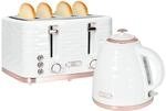 HOMCOM Wasserkocher Toaster Set Fr&uuml;hst&uuml;ck-Set Cremewei&szlig; | 2200 W, 1,7L