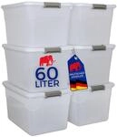 PROREGAL Aufbewahrungsbox mit Deckel 60L im 6er Set, Extra Gro&szlig;, Rollen,...
