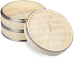 Relaxdays Bambus Dampfgarer, 2 Etagen, mit Metallringen, asiatischer Dampfkorb f&uuml;r