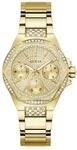 Guess Damen Armbanduhr Envy mit Zirkonia, goldfarbenes Edelstahlarmband, Mineral