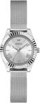 GUESS Damen Armbanduhr GD MINI Luna mit Zirkonia, silberfarbenes Edelstahlarmband,