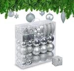 Relaxdays Weihnachtskugeln 110er Set, Kunststoff, Weihnachtsbaumdeko mit Kugeln &