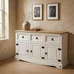 CARO-M&ouml;bel Sideboard Campo im Mexiko Stil Kommode Kiefer massiv wei&szlig; mit 3