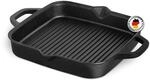 BURNHARD&reg; Gusseisen Grillpfanne, quadratisch 30 cm, Pre-Seasoned, Steakpfanne f&uuml;r