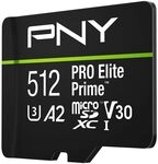 PNY Tarjeta microSDXC 512GB Pro Elite Prime Class 10 U3 V30 A2 + Adaptador SD - Hasta