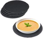 Relaxdays Schieferplatte 6er Set rund, 25cm &Oslash;, Pizzateller zum Servieren &