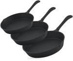 BBQ-Toro 3-teiliges Gusseisen Brat- und Steak Pfannen Set | &Oslash; 16 cm, &Oslash; 20 cm, &Oslash; 24