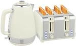 HOMCOM Wasserkocher Toaster Set Edelstahl 1,7L 2200 W 4-Scheiben Creme 