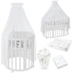 Waldin Oval Baby-Bett Mitwachsend Komplett Set 7in1, Gitterbett, Kinderbett mit