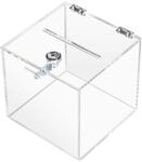 HMF 46919 Acryl Spendenbox mit Schloss | 15 x 15 x 15 cm | DIN A6 | Transparent