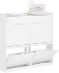 SoBuy Schuhschrank schmal mit 4 Klappen 98x95x19cm f&uuml;r Flur | Schuhkipper mit 4