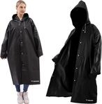 TRIZAND Regenmantel mit Kaputze Kordelzug Druckkn&ouml;pfe Wasserdicht Lang Schwarz...