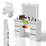 Juskys&reg; Schminktisch Talea mit LED-Spiegel, 7 Schubladen, individuelle