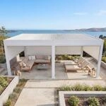 Pergola HWC-L46 mit 6X Seitenwand, Gartenpavillon Lamellen-Pavillon Rollo,