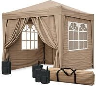 Faltpavillon 2 x 2 m Braunbeige mit 4 Fu&szlig;gewichten, 4 Easy-Klett Seitenw&auml;nde...