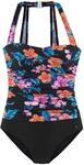 Lascana Damen Badeanzug h&uuml;bsches Bl&uuml;tendesign mit unifarbenem Slip,