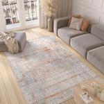 TAPISO Valley Teppich Kurzflor Grau Blau Orange Mehrfarbig Linien Meliert Verwischt