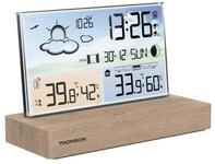 Wecker f&uuml;r Wetterstation THOMSON helles Holz Temperaturanzeige, Hygrometrie,