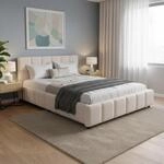 Juskys Polsterbett Florenz 140 x 200 cm &ndash; Boucl&eacute;, modernes Bett mit Kopf- &
