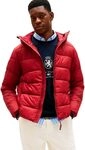 Tommy Hilfiger Herren Pufferjacke Mid Weight mit Kapuze, Rot (Regatta Red), L