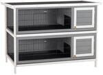 PawHut Hasenstall 2 Etagen Asphaltdach Bodenwanne 136,4x50x93cm Grau+Wei&szlig; 