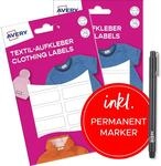 AVERY Zweckform ETVET36X2PEN Set Namensaufkleber wasserfest f&uuml;r Kleidung 72 St&uuml;ck