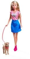 Simba Steffi Love Dog Fun &ndash; Modepuppe mit Hund & Leine, 29 cm, Hundespaziergang