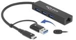 Delock 3 Port USB 3.2 Gen 1 Hub + Gigabit LAN