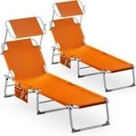 Casaria&reg; 2er Set Sonnenliege Klappbar Wetterfest Gartenliege Mit Dach Seitentasche