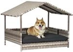 PawHut Rattan Hundeliege Outdoor mit Dach, Erh&ouml;htes Hundebett 69 x 98 x 70 cm