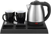 Adler Wasserkocher Set Edelstahl 1,2L mit Tablett & 2 Tassen | Kompakte Teestation &