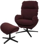 Mendler Relaxsessel + Hocker HWC-L12 Metall Stoff/Textil - Bordeaux |...