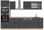 Vicco K&uuml;chenzeile R-Line, Schwarz Beton/Goldkraft Eiche, 300 cm